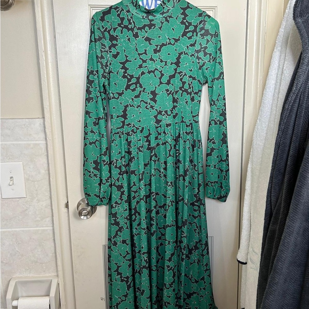 Floral Green Long Sleeve Dress